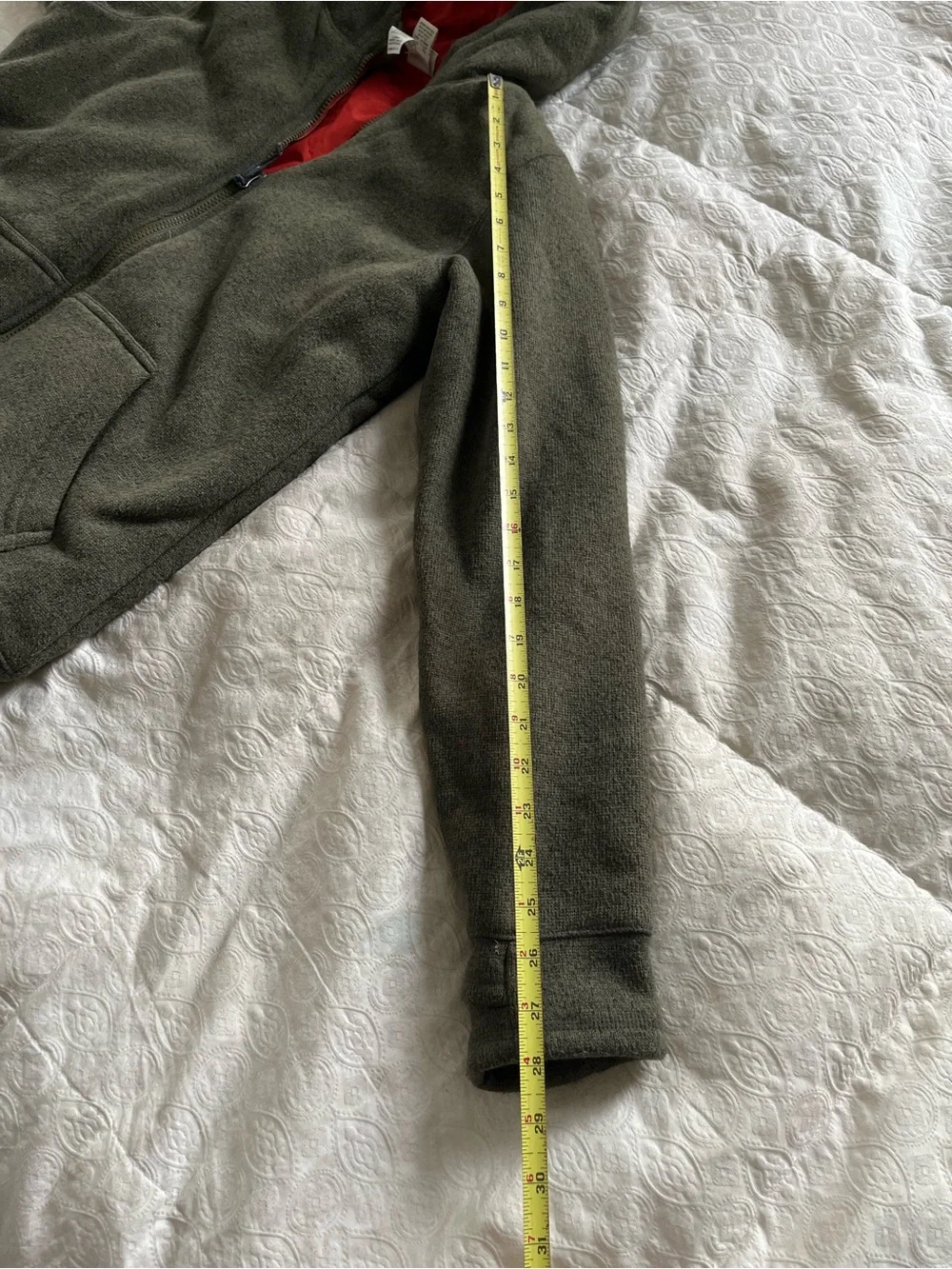 LL Bean Kids Hooded Fleece Jacket - Olive Green with Red Lining size XL / 18
